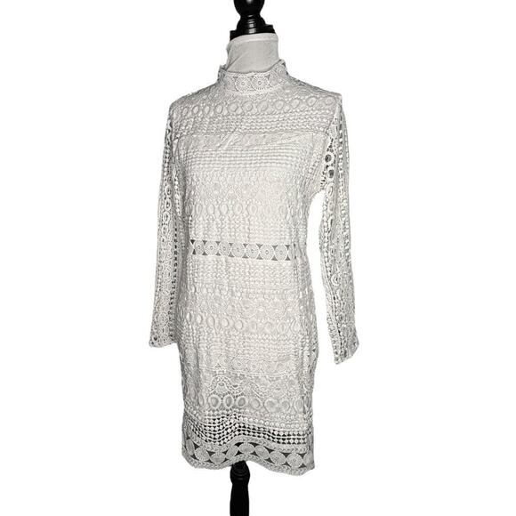 Lace High Neck Long Sleeve Dress White Size Large - Picture 1 of 7
